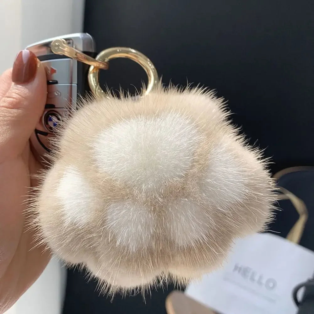 Fluffy Faux Fur Cat Paw Keychain, Plush Pendant for Backpack or Car