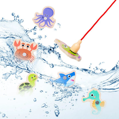 Montessori Wooden Magnetic Fishing Toys – Marine Life Cognition, Early Educational Parent-Child Interactive Game