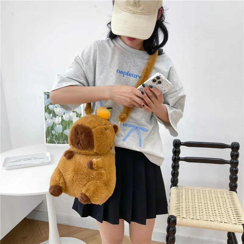 Capybara Plush Backpack – Kawaii Fashion Fur Plushie Shoulder and Mini Knapsack Bag for Kids and Girls