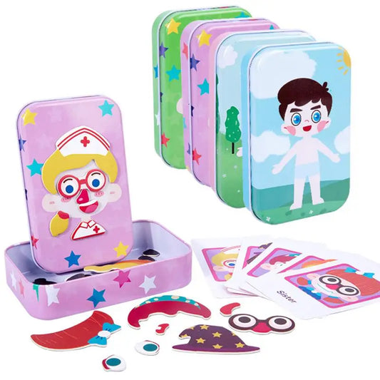 Magnetic 3D Puzzle, Children Dress Up Expression, Travel Tin Box Jigsaw Game, Early Education Imagination Toy, Gifts for Girls