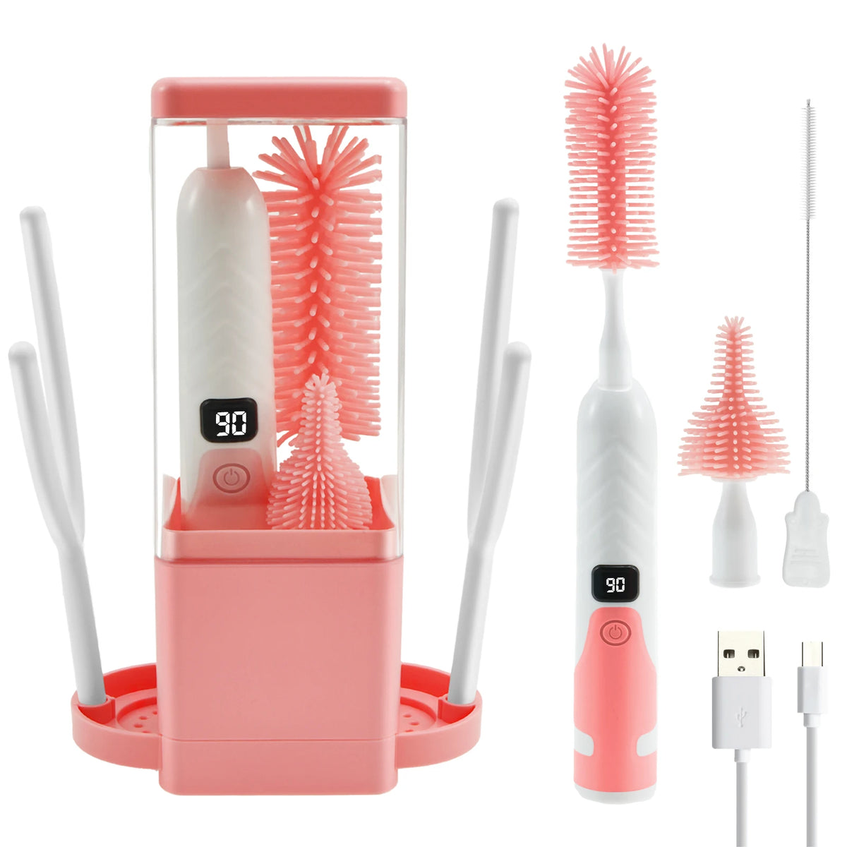 Electric Baby Bottle Brush Cleaner – 360° Rotation, Rechargeable with Nipple & Straw Brush