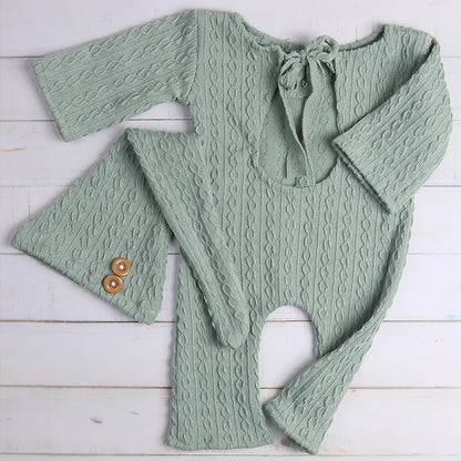 Newborn Boy Photo Props Knitted Jumpsuit and Knot Hat Set Baby Boy Photography Bodysuit with Beanie for Infants