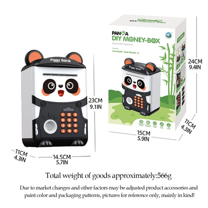 Panda Piggy Bank Fingerprint Password Unlock Automatic Induction Roll Simulation ATM Toy for Kids 3+