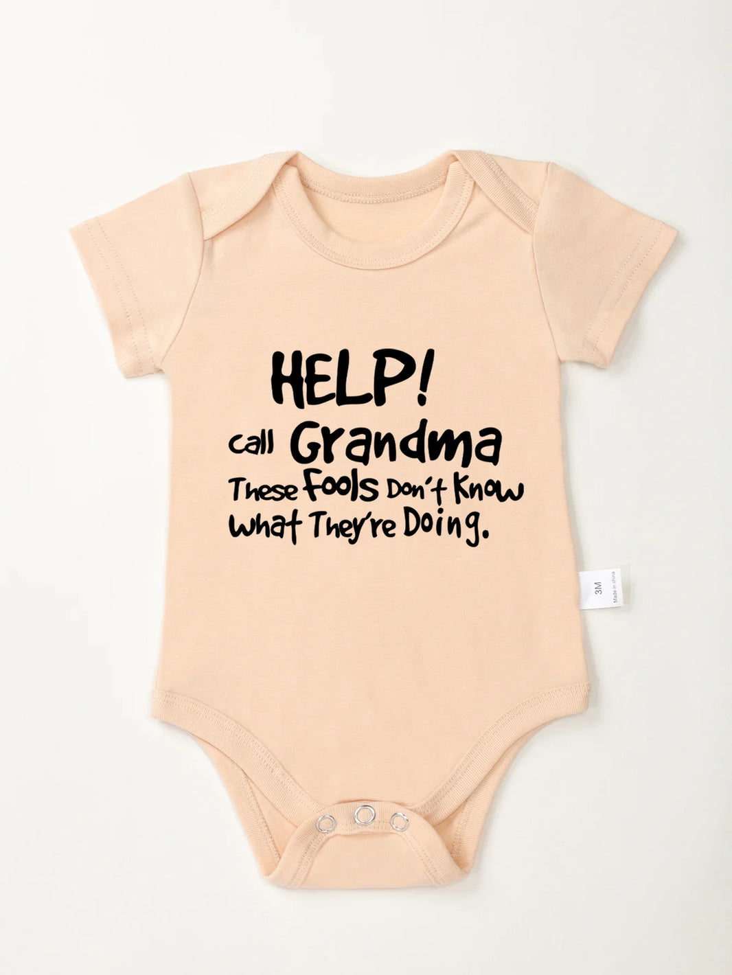 “Help Call Grandma” Letter Print Newborn Infant Rompers – Cute Short Sleeve Toddler Jumpsuit – Fashion Baby Boy & Girl Bodysuit