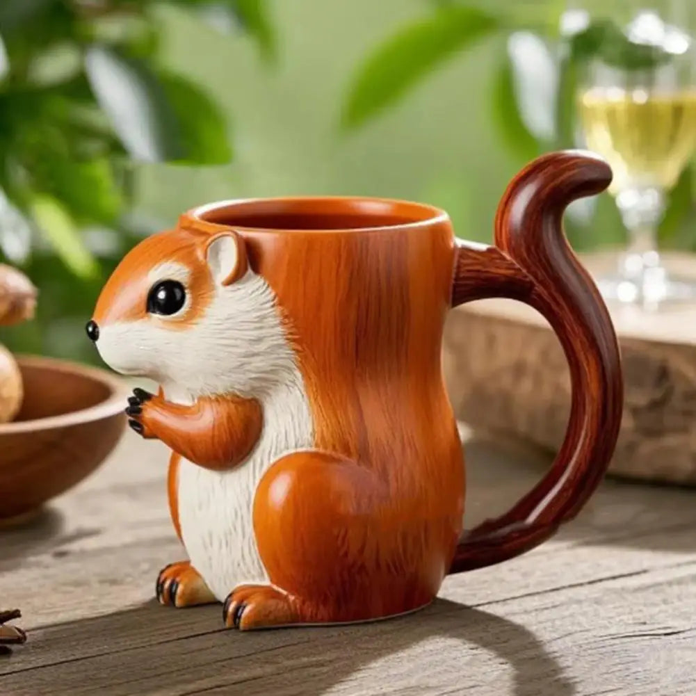 3D Fox & Squirrel Resin Coffee Mug - Cute Animal-Themed Tea Cup, Handmade Gift for Women & Kids, 10 x 8 cm (3.94 x 3.15 in)
