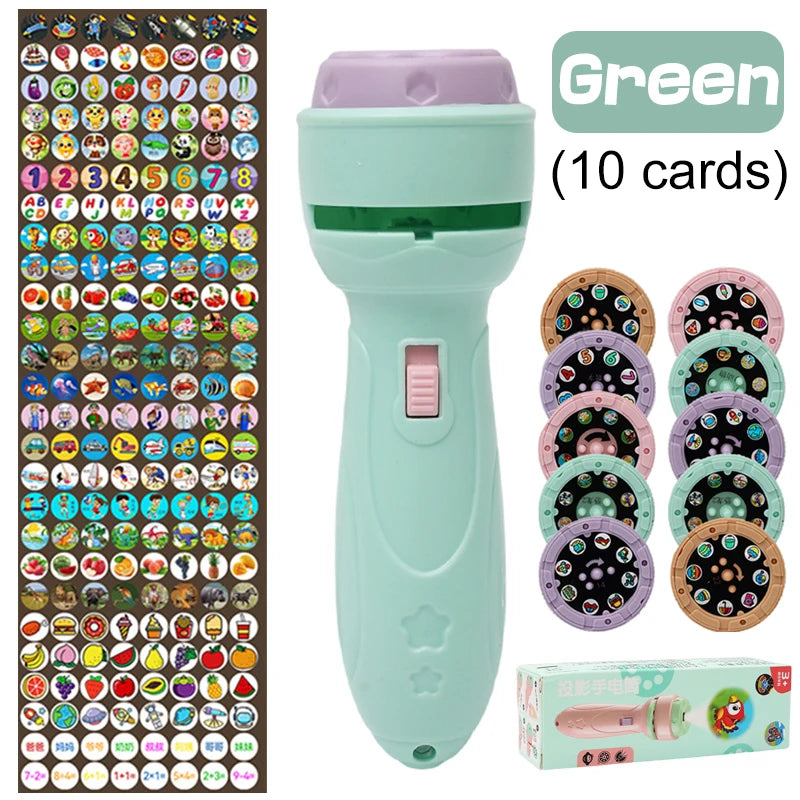 Kids 80-Pattern Projector Flashlight Night Light - Educational Learning Toy with 10 Story Cards