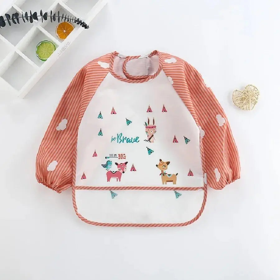 1-Piece Waterproof Baby Eating Smock – Toddler Cartoon Long Sleeve Art Apron, Animal Smock & Soft Feeding Bib for Infants - Kidzy Market