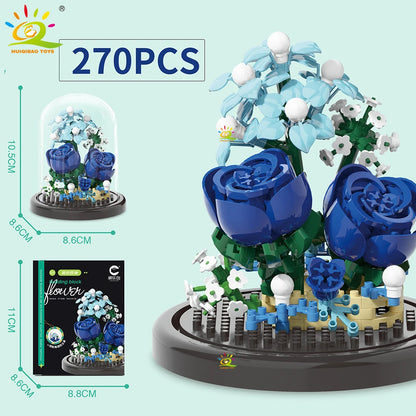 HUIQIBAO MOC Eternal Bouquet Micro Building Blocks – DIY Flower Model and Home Desk Decoration Toy for Kids