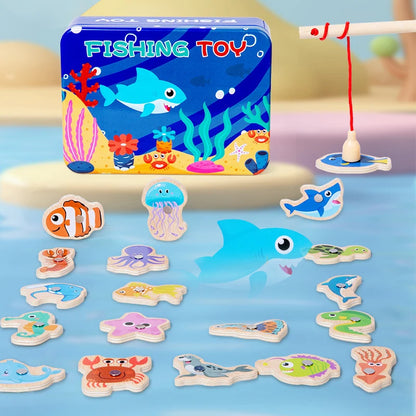 Montessori Wooden Magnetic Fishing Toys – Marine Life Cognition, Early Educational Parent-Child Interactive Game