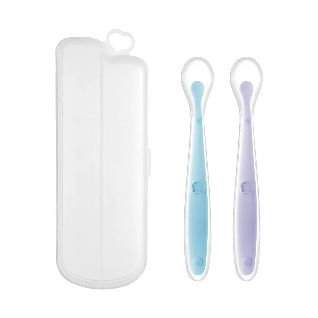 Baby Food Feeding Spoon Set – Stainless Steel Scraping & Soft Silicone Spoon for Infants and Toddlers – Includes Storage Box – BPA Free Baby Utensils for Puree, Soft Foods & Weaning