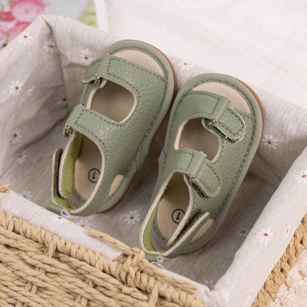 New Baby Sandals – Baby Boy & Girl PU Soft Bottom Sole, Anti-Slip Infant First Walker Crib Shoes, Newborn Moccasins