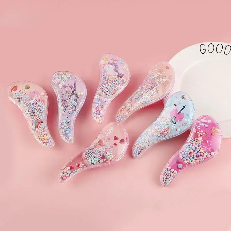 New Cute Hairdressing Comb for Kids - Anti-Knot Massage Flowing Bead Comb for Girls - Dress Up, Makeup Toy Gifts