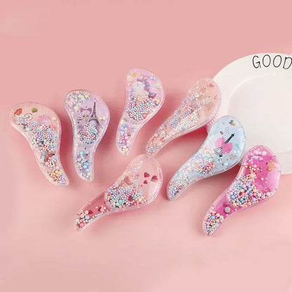 New Cute Hairdressing Comb for Kids - Anti-Knot Massage Flowing Bead Comb for Girls - Dress Up, Makeup Toy Gifts
