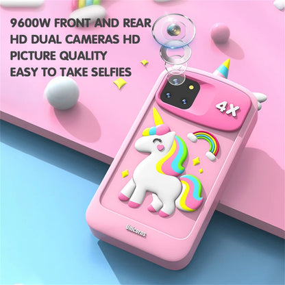 4-Inch Kids Smart Phone Toy with 48MP Dual Lens, Cartoon Design, MP3 Player, Early Educational Mobile for Children