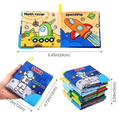 Baby Soft Cloth Books - Intelligence Development Learning Book with Teether, Rustle Sound Cognition Educational Toys for Baby