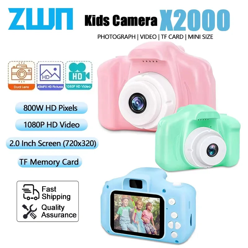 ZWN Kids Digital Camera with 2-Inch Color Display, 1080P HD Video, Outdoor SLR Style, Includes TF Memory Card