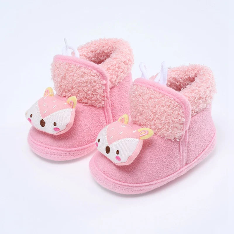 Winter Warm Newborn Baby Boy Girl Boots, Cute Bear Soft Toddler Shoes, First Walkers Anti-slip Booties, Infant Fur Snow Boots (0-18M)
