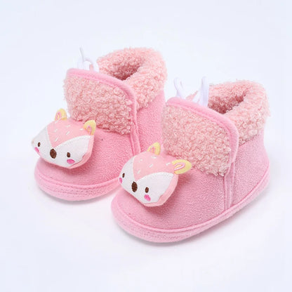 Winter Warm Newborn Baby Boy Girl Boots, Cute Bear Soft Toddler Shoes, First Walkers Anti-slip Booties, Infant Fur Snow Boots (0-18M)
