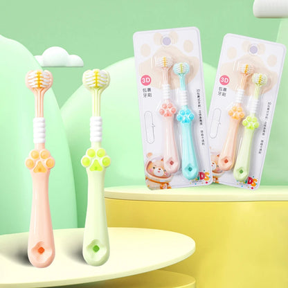 New Baby Three-Sided Toothbrush Cat Claw Design – Soft Bristles for 3-13 Years Old Kids Oral Care
