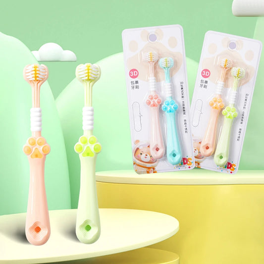 New Baby Three-Sided Toothbrush Cat Claw Design – Soft Bristles for 3-13 Years Old Kids Oral Care
