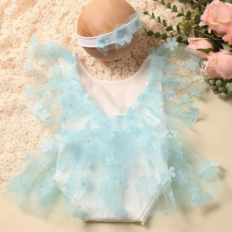 Ylsteed 2-Piece Newborn Girl Photography Outfit – Embroidered Flower Romper with Headband for Baby Photo Shoots