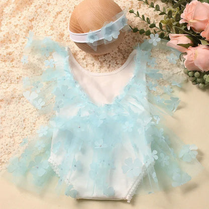Ylsteed 2-Piece Newborn Girl Photography Outfit – Embroidered Flower Romper with Headband for Baby Photo Shoots