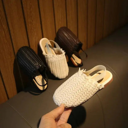 Spring Summer Girls’ Shoes – Woven Knitted Design, Flat Sandals for Toddlers, Sweet Princess Soft Fashion Shoes for Kids