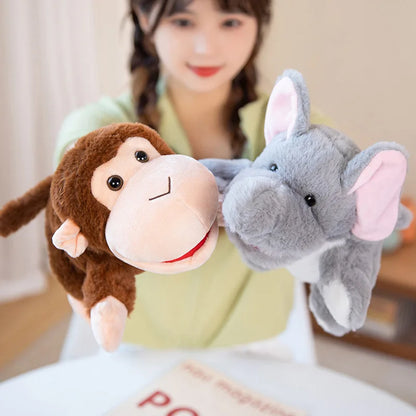 Stuffed Plush Hand and Finger Puppets, Lion Elephant Bunny Monkey Educational Toy for Kids