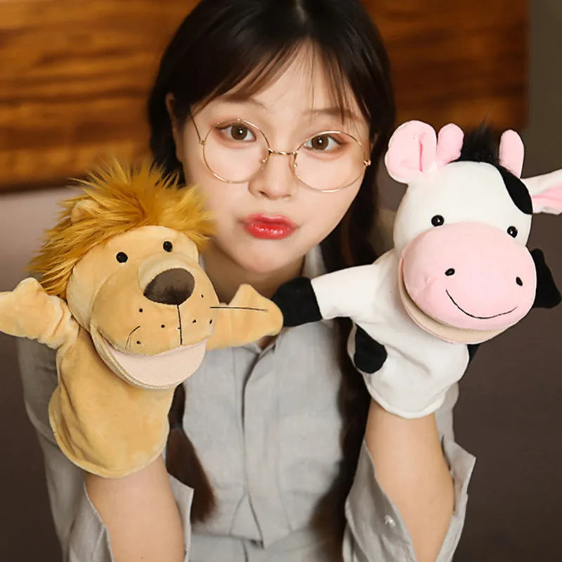 Stuffed Plush Hand and Finger Puppets, Lion Elephant Bunny Monkey Educational Toys for Kids