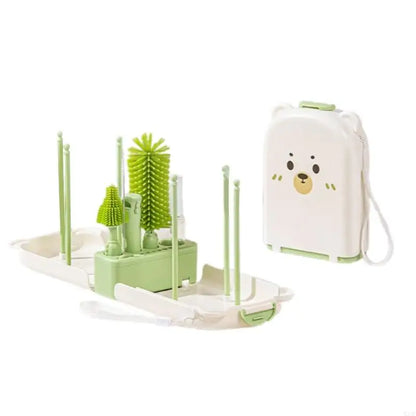 Travel Nursing Bottle Brush Set – Baby Bottle Cleaner with Drying Rack