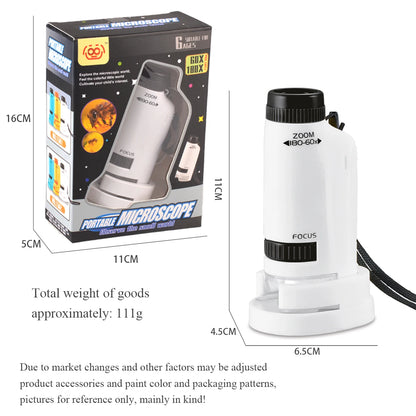 Pocket Microscope for Kids - Handheld Mini STEM Science Toy with LED Light and Specimen, Gift for Little Scientists