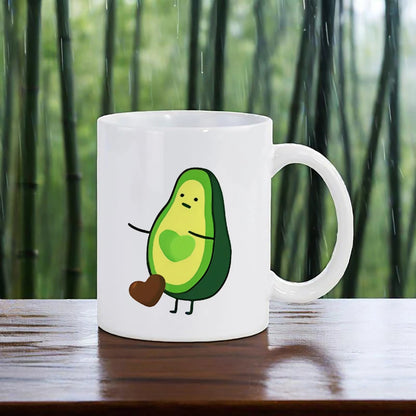 Cute Avocado Porcelain Coffee Mug - Cartoon Green Avocado Breakfast & Juice Cup, 11 oz (320 ml)