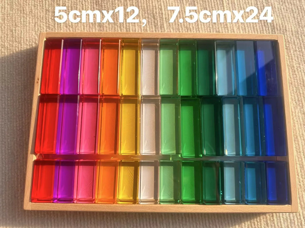Wooden Montessori See-Through Blocks – Mixed Acrylic Gems Toy for Kids, Open Play Educational Toy
