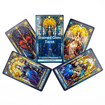 Stained Glass Tarot - 78-Card Deck, Leisure Entertainment Card Game, Family Gathering Divination, Board Playing Game, 10.3 x 6 cm