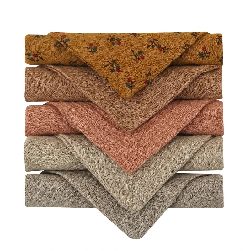 5 Pcs Baby Cotton Square Towel – Muslin Cloth, Infant Hand/Face Washcloth, Feeding Bib, Burp Cloth & Saliva Towel - Kidzy Market