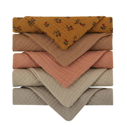 5 Pcs Baby Cotton Square Towel – Muslin Cloth, Infant Hand/Face Washcloth, Feeding Bib, Burp Cloth & Saliva Towel - Kidzy Market