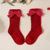 Baby Girls Red Big Bow Christmas Socks - Kids Cotton Solid Woolen Sock Leg Warmers | Toddler Soft Socken for 0-5 Years