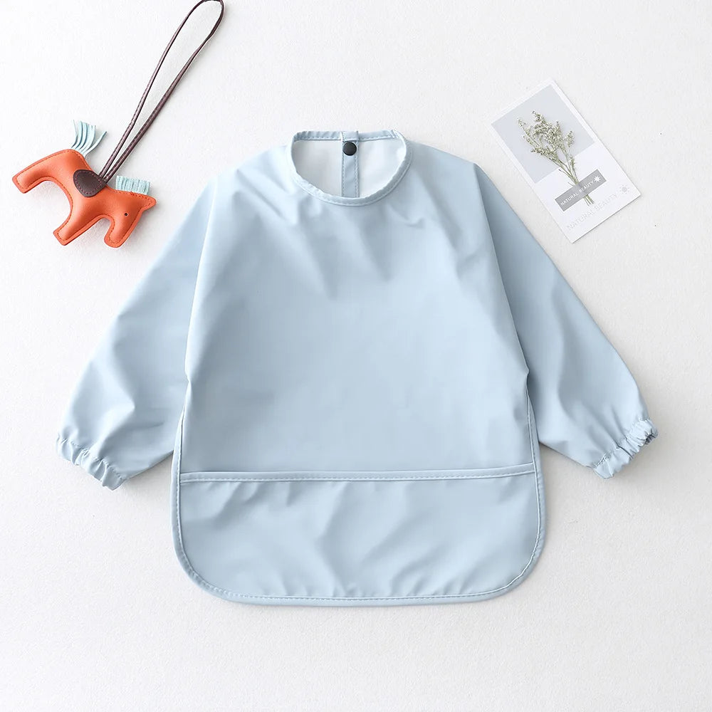 Baby Toddler Long Sleeve Waterproof Art Smock Feeding Bib with Pocket – Scarf Apron, Burp Cloth & Bandana Bib for Boys and Girls - Kidzy Market