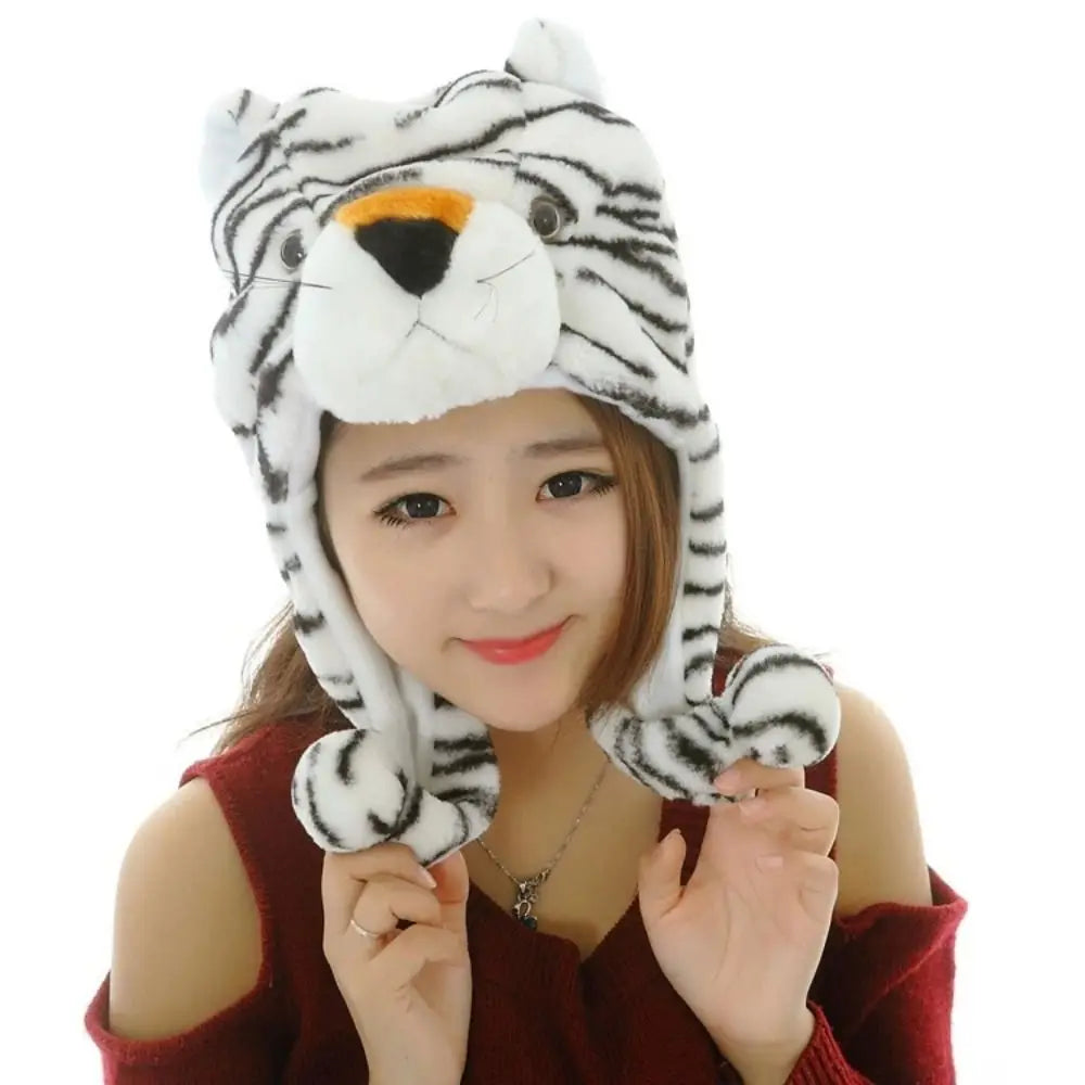 Plush Animal Earflap Hat with Moving Ears & Neck Warmer — 60 cm (23.6 in) Adult Cosplay Party Beanie