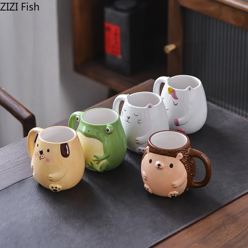 3D Ceramic Animal Mug - Frog & Hedgehog Cute Kids Breakfast Coffee Cup, 1-Piece Christmas Gift