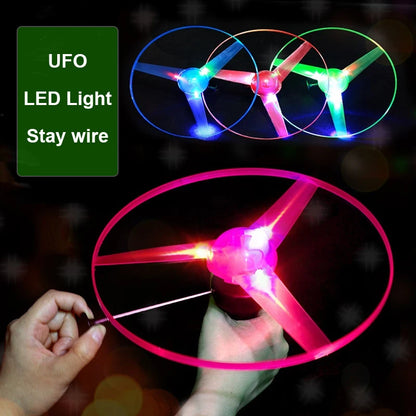 Flashing LED Spinning UFO Flying Saucer Toy with Pull String & Handle — 1-Pack Outdoor Kids Toy