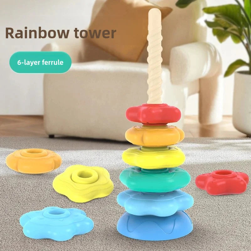 Rainbow Spinning Tower Toy – Stacking Educational Toy for Kids, Strong ABS Plastic