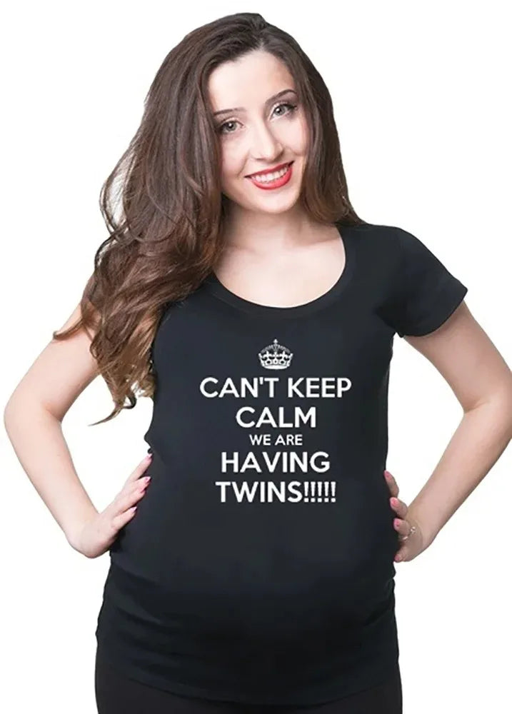 Funny White Black Maternity T-Shirt | Cute Comfortable Pregnancy Tee | Twins Pregnancy T-Shirt | Summer Short Sleeve Tops