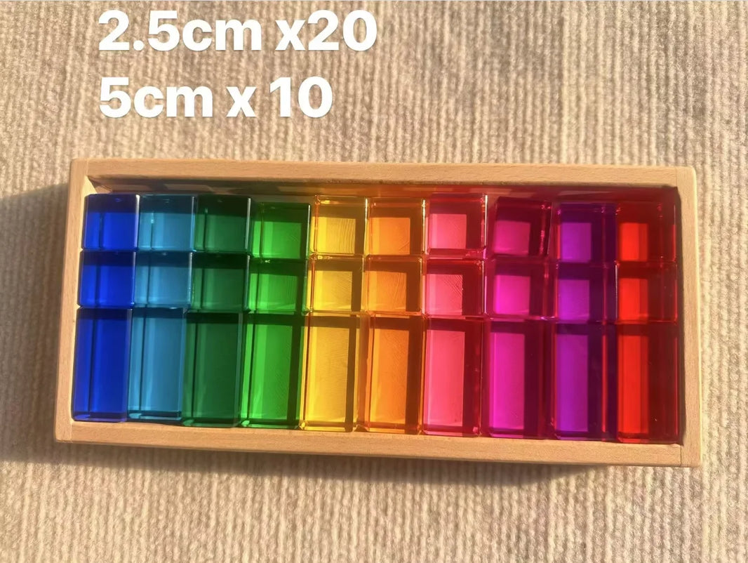 Wooden Montessori See-Through Blocks – Mixed Acrylic Gems Toy for Kids, Open Play Educational Toy
