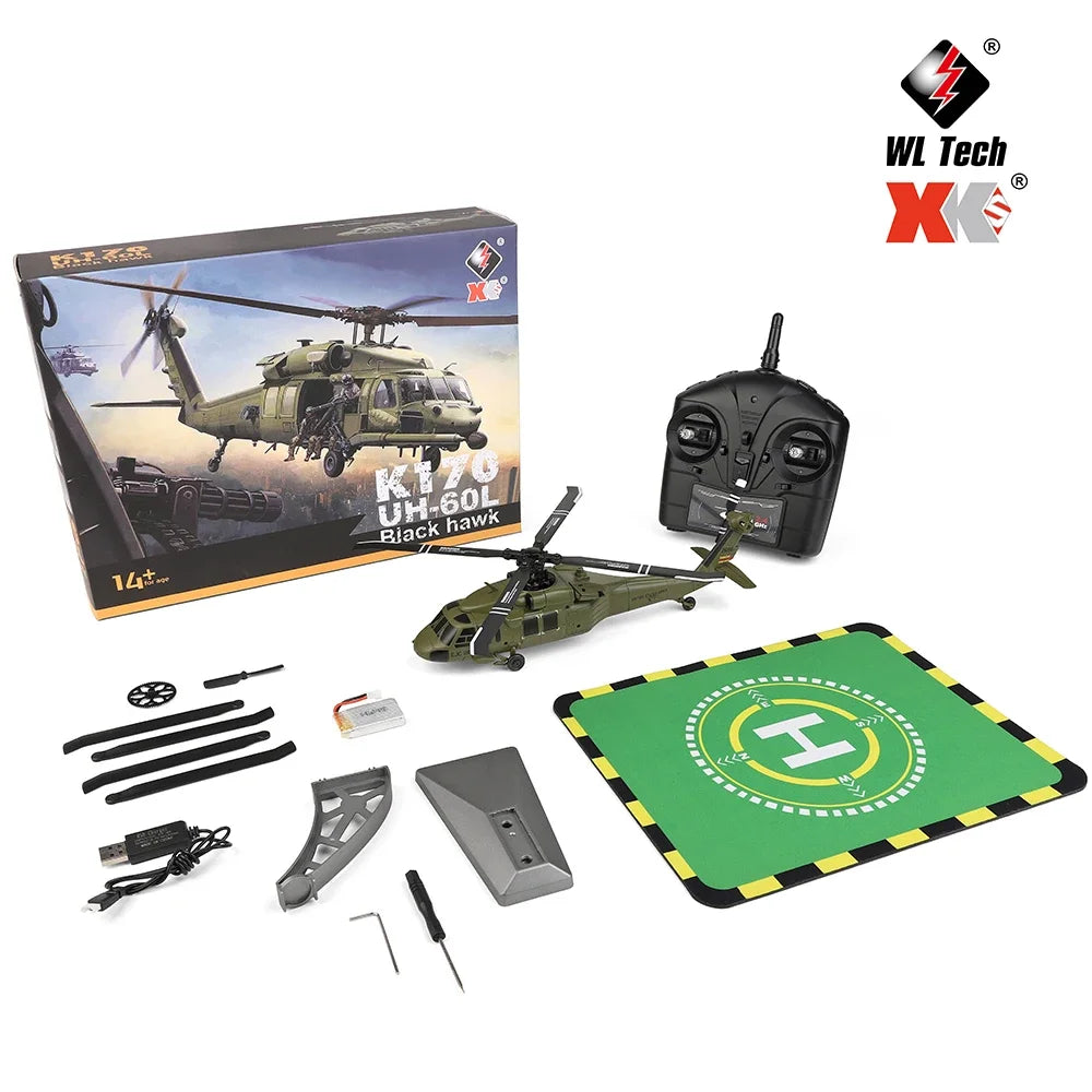 WLtoys K170 RC Helicopter UH-60L – 4-Channel Brushless Remote Control with Gyro and LED Light