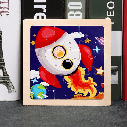11x11cm (4.33x4.33in) Kids Wooden Puzzle – Cartoon Animal Traffic Tangram Educational Toy