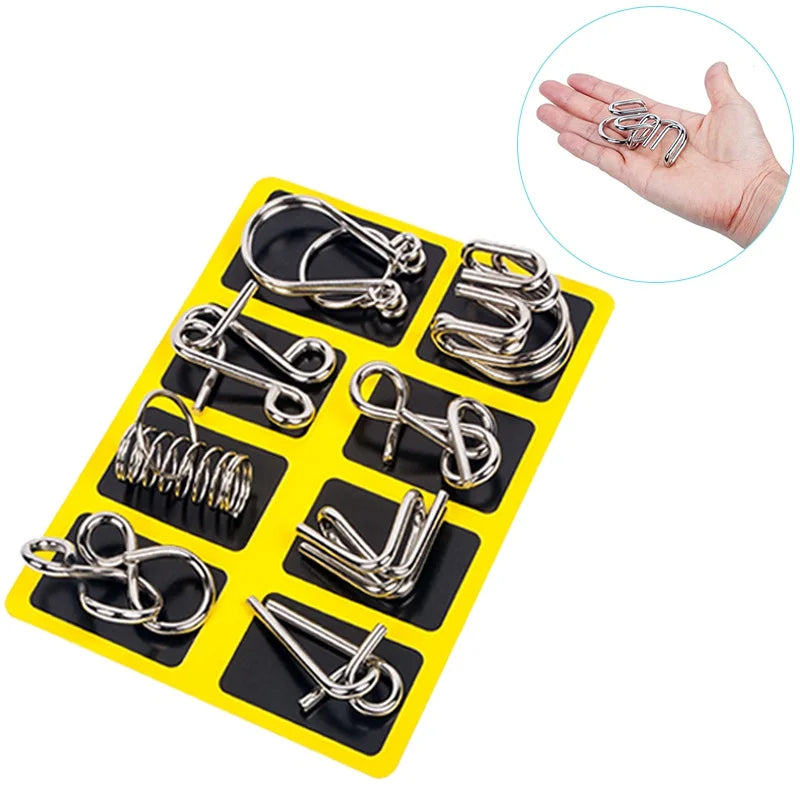 8Pcs/Set Metal Montessori Puzzle Wire - IQ Mind Brain Teaser - Interactive Game for Children & Adults - Educational Toy