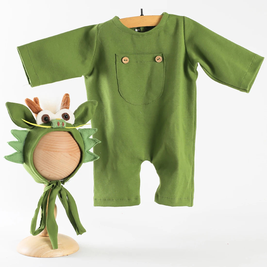 Baby Photography Clothes Set Soft Fabric Sewing Dragon Outfit Baby Boy Romper and Hat Newborn Photography Props
