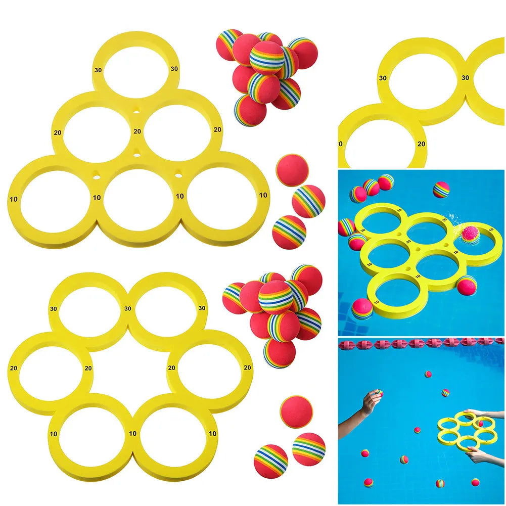 Pool Floating Toss Game with 10 Rainbow Balls – Floating Throwing Ring for Kids & Adults