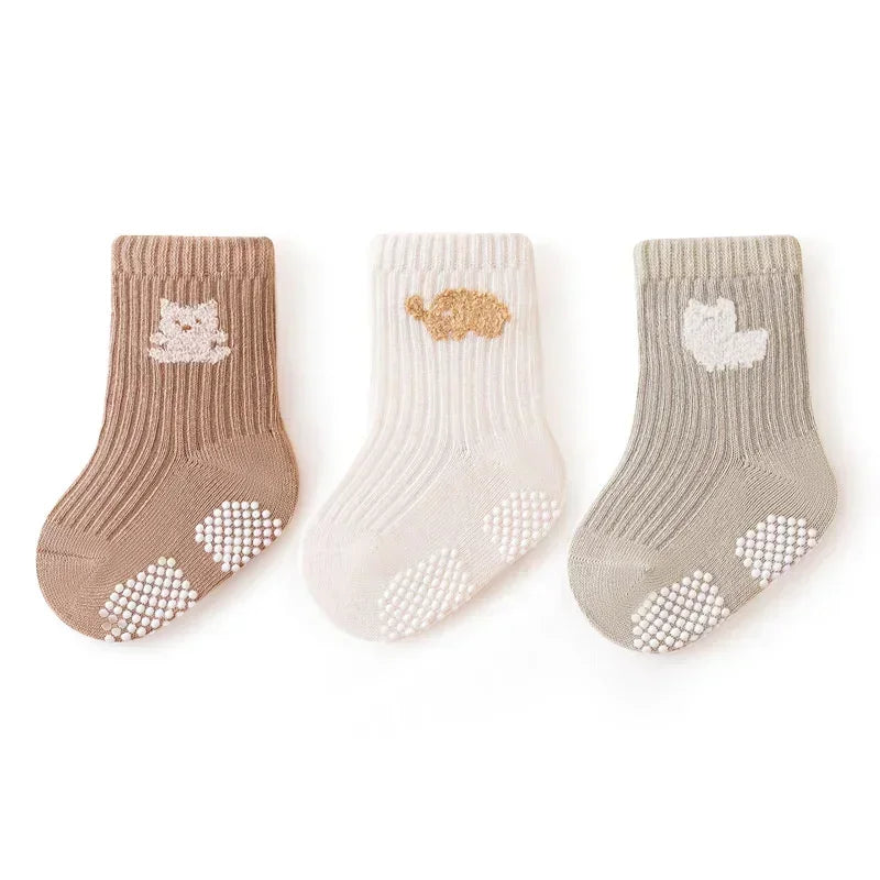 3 Pairs Newborn Baby Socks - Autumn Warm, Breathable Non-Slip Stockings | Solid Fashion Socken for Boys & Girls, Kids Clothes Accessories